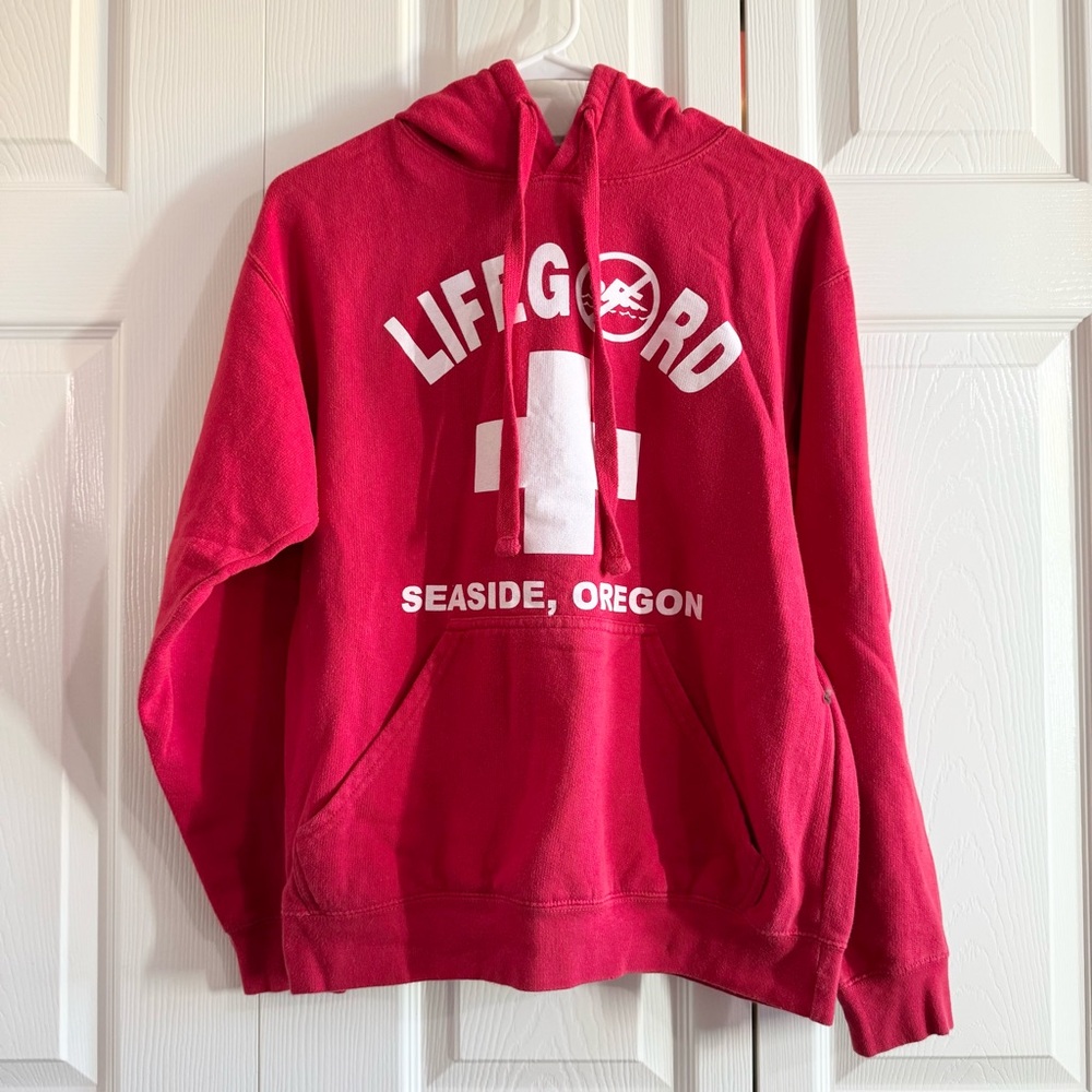 Red Lifeguard Hoodie Seaside, Oregon - Small Unisex